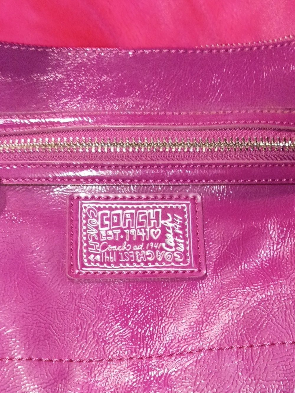 Coach Poppy Magenta Leather Shoulder Bag with Heart Charm - Picture 3 of 13